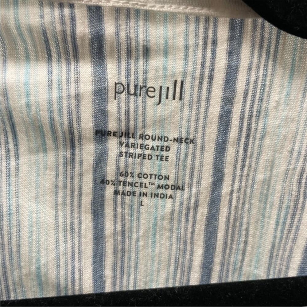 J.Jill PureJill Variegated Stripe Tee White Blue L Coastal Boho Relaxed NWT - Picture 3 of 9